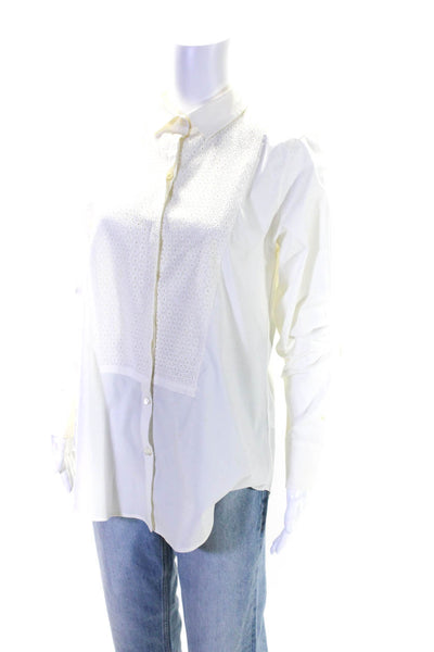 Trina Turk Women's Collared Long Sleeves Button Down Shirt White Size M