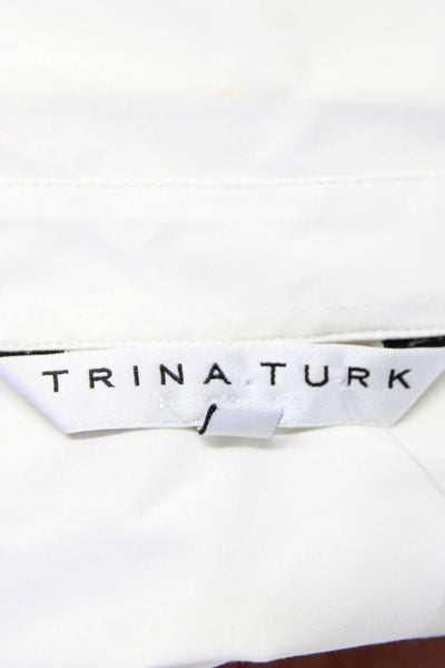 Trina Turk Women's Collared Long Sleeves Button Down Shirt White Size M