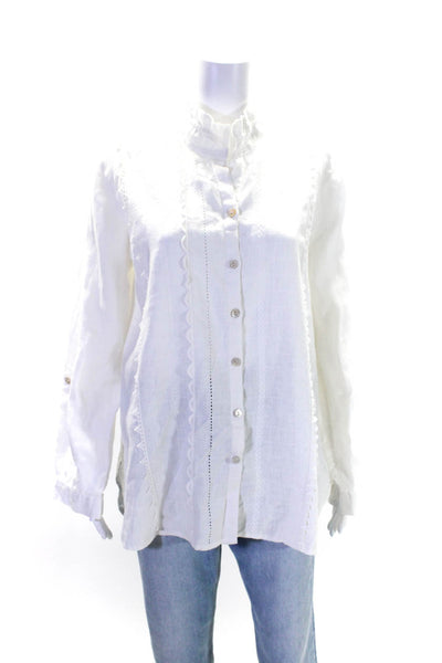 John Mark Women's Long Sleeves Button Down Cotton Shirt White Size L