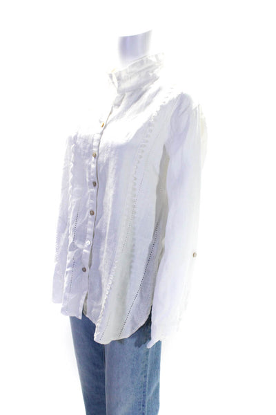 John Mark Women's Long Sleeves Button Down Cotton Shirt White Size L