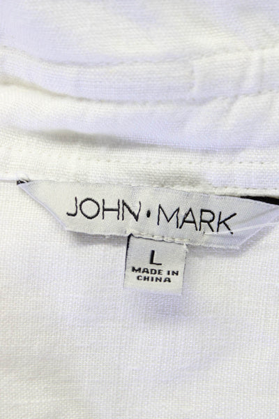 John Mark Women's Long Sleeves Button Down Cotton Shirt White Size L