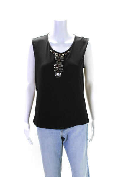 SoCa St. John Womens Sleeveless Scoop Neck Embellished Top Black Size Large