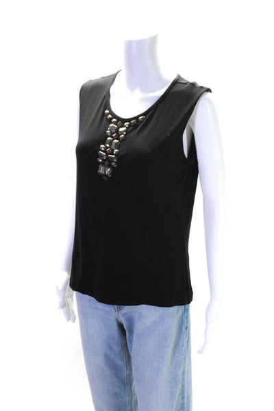 SoCa St. John Womens Sleeveless Scoop Neck Embellished Top Black Size Large