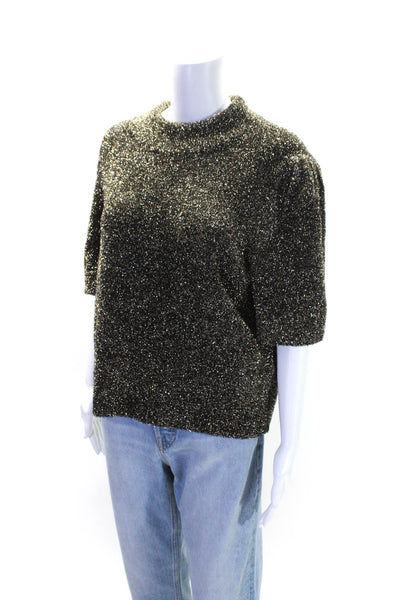 Kate Spade New York Womens Short Sleeve Metallic Knit Mock Neck Top Brown XL