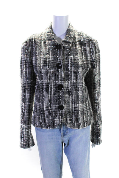 Lafayette 148 New York Womens Four Button Tweed Jacket Black White Size 12