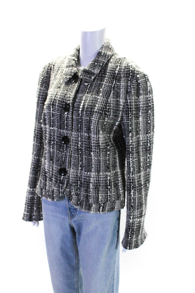 Lafayette 148 New York Womens Four Button Tweed Jacket Black White Size 12