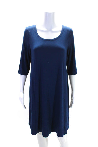 Eileen Fisher Womens Half Sleeve Scoop Neck Knee Length Shirt Dress Blue Size PL