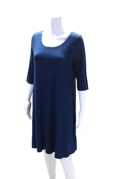 Eileen Fisher Womens Half Sleeve Scoop Neck Knee Length Shirt Dress Blue Size PL