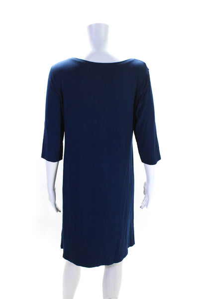 Eileen Fisher Womens Half Sleeve Scoop Neck Knee Length Shirt Dress Blue Size PL