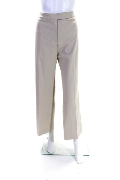 Escada Womens Zipper Fly High Rise Pleated Straight Leg Pants Beige Cotton FR 42