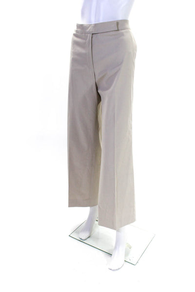 Escada Womens Zipper Fly High Rise Pleated Straight Leg Pants Beige Cotton FR 42