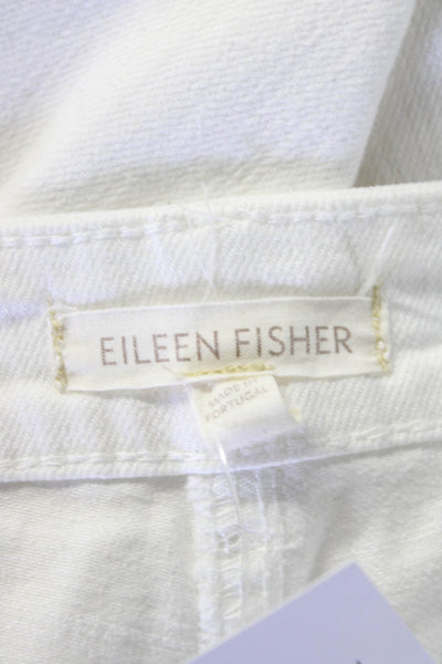 Eileen Fisher Womens Zipper Fly High Rise Straight Leg Jeans White Denim Large