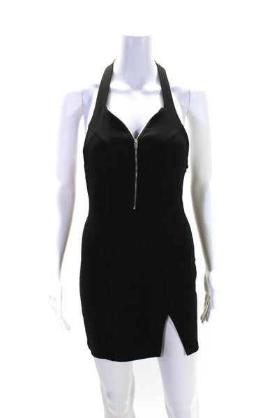 Super Down Womens Front Zip Sleeveless Halter Little Black Dress Black Size S