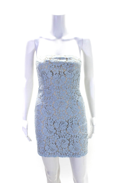 Super Down Womens Floral Knit Sleeveless Lined Mini Dress Light Blue Size S