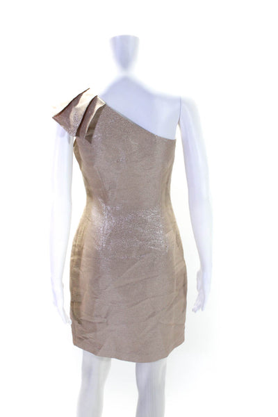 Trina Turk Womens Metallic Print Darted Pleated One Shoulder Dress Beige Size M