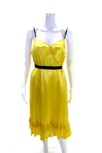 Tracy Reese Womens Silk Tied Darted Ruffled Hem Sleeveless Dress Yellow Size 8