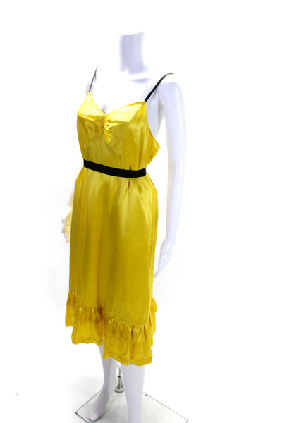 Tracy Reese Womens Silk Tied Darted Ruffled Hem Sleeveless Dress Yellow Size 8