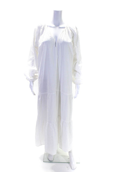 Bishop and Young Womens V-Neck Textured Long Sleeve Tiered Dress White Size M