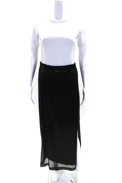 Michael Stars Women's Elastic Waist A-Line Lined Sequin Maxi Skirt Black Size S