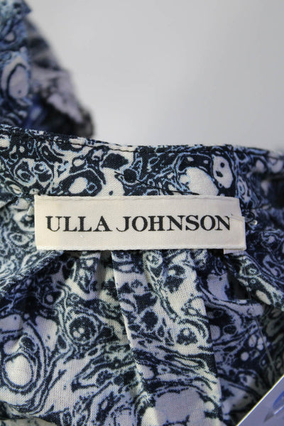 Ulla Johnson Womens Cotton Abstract Print Tied V-Neck Blouse Top Blue Size 0