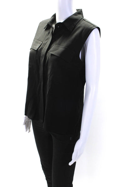 Nonchalant Womens Collared V-Neck Sleeveless Buttoned Blouse Top Black Size S