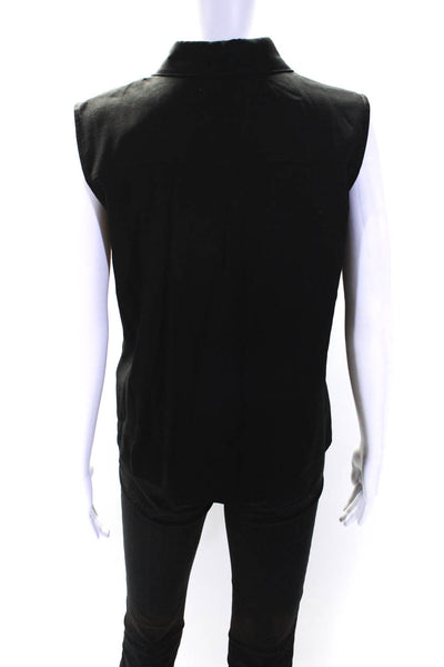 Nonchalant Womens Collared V-Neck Sleeveless Buttoned Blouse Top Black Size S