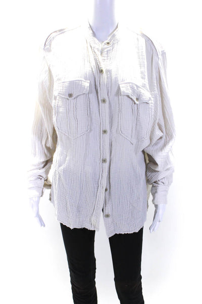 Etoile Isabel Marant Womens Textured Fringed Hem Buttoned Top Beige Size EUR36