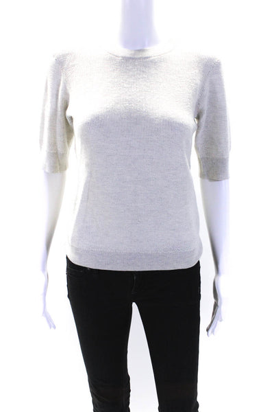 Frame Womens Wool Texture Knitted Short Sleeve Pullover Sweater Top Beige Size S