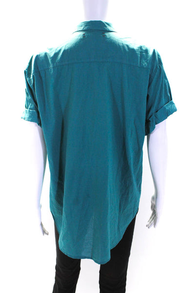 Xirena Womens Cotton Collared V-Neck Buttoned Short Sleeve Top Green Size S