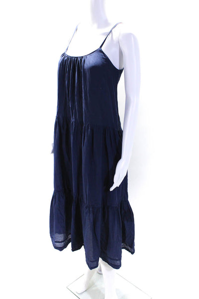 Xirena Womens Cotton Sleeveless Strappy Tiered Tank Maxi Dress Blue Size XS