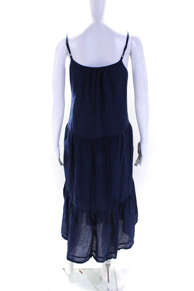 Xirena Womens Cotton Sleeveless Strappy Tiered Tank Maxi Dress Blue Size XS