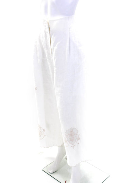 Alemais Womens Linen Embroidered Abstract Wide Leg Casual Pants White Size 8