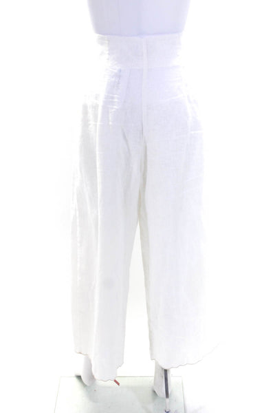 Alemais Womens Linen Embroidered Abstract Wide Leg Casual Pants White Size 8