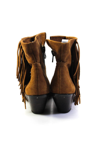 Sam Edelman Womens Brown Suede Zip Fringe Detail Ankle Boots Shoes Size 6.5M