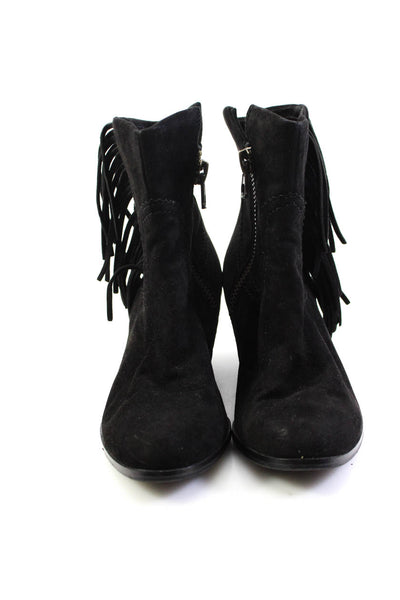 Sam Edelman Womens Black Suede Zip Fringe Detail Ankle Boots Shoes Size 6.5M