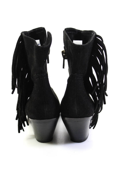 Sam Edelman Womens Black Suede Zip Fringe Detail Ankle Boots Shoes Size 6.5M