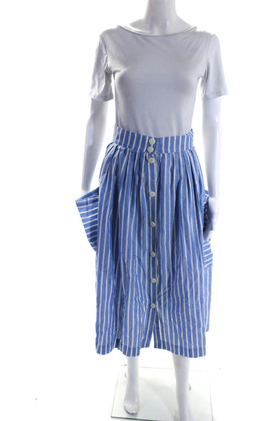 Corey Lynn Calter Womens Button Front Striped Midi Skirt Blue White Size XS