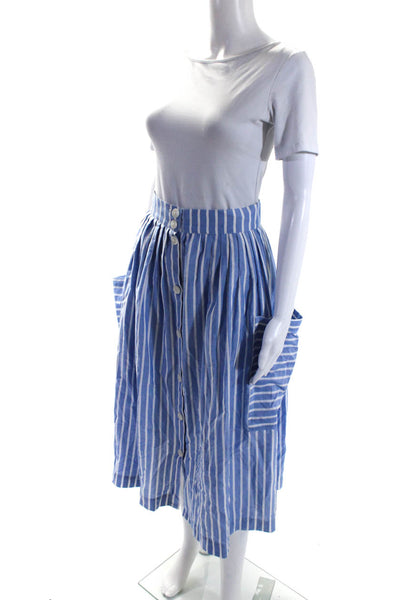 Corey Lynn Calter Womens Button Front Striped Midi Skirt Blue White Size XS