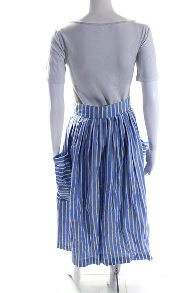 Corey Lynn Calter Womens Button Front Striped Midi Skirt Blue White Size XS