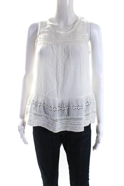 Joie Womens Scoop Neck Open Knit Eyelet Sleeveless Top White Cotton Size XS