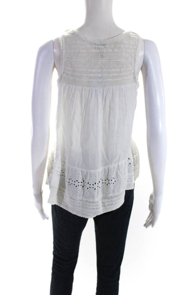 Joie Womens Scoop Neck Open Knit Eyelet Sleeveless Top White Cotton Size XS