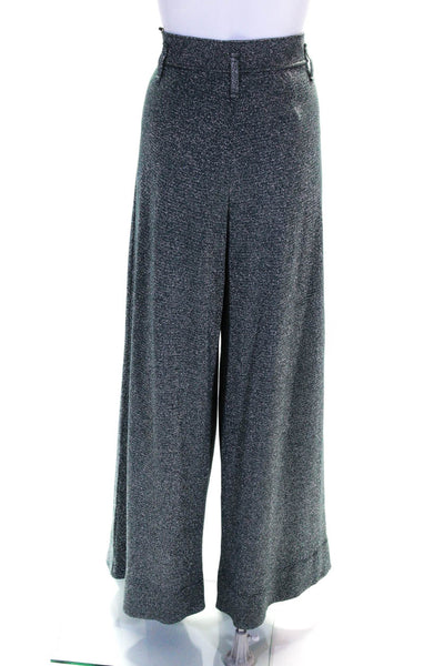 Iorane Womens High Waist Wide Leg Metallic Knit Pants Green Size Large