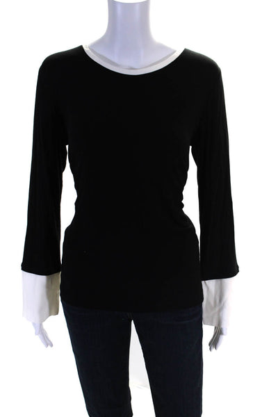 Blue Les Copains Womens Silk Round Neck Long Sleeve Blouse Top Black Size EUR44