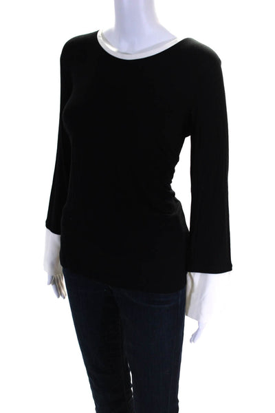 Blue Les Copains Womens Silk Round Neck Long Sleeve Blouse Top Black Size EUR44