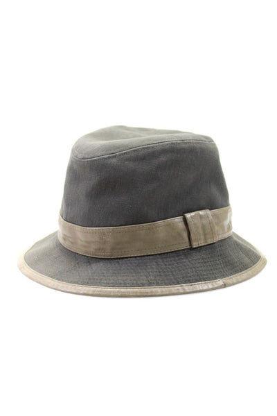 Hermes Womens Taupe Cotton Canvas Beige Leather Trim Bucket Hat Size 57