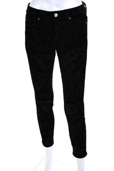 7 For All Mankind Womens Damask Paisley Print Skinny Leg Pants Black Size EUR25