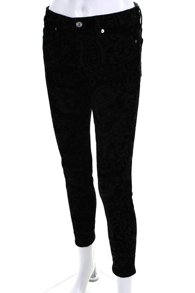 7 For All Mankind Womens Damask Paisley Print Skinny Leg Pants Black Size EUR25