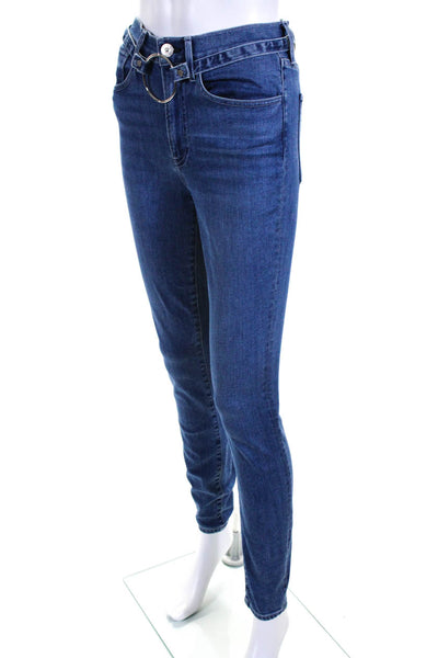 3x1 NYC Womens Medium Washed Geometric Accent Skinny Jeans Blue Size EUR26