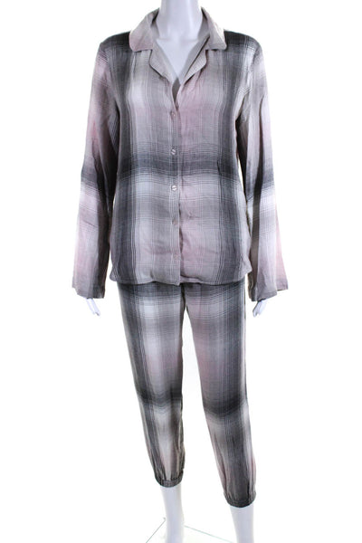 Bella Dahl Womens Plaid Buttoned Collared Top Pants Sleepwear Set Pink Size S