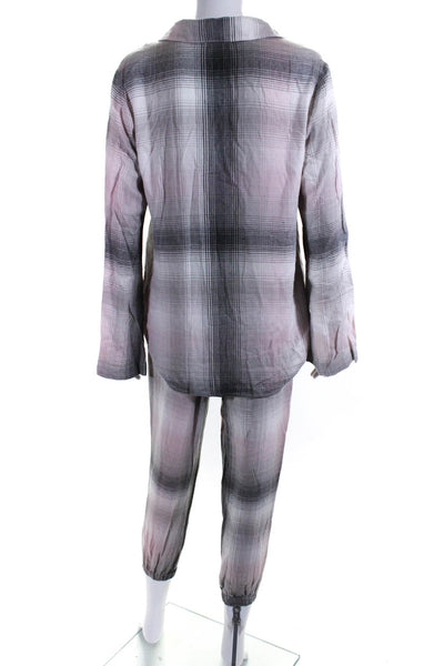 Bella Dahl Womens Plaid Buttoned Collared Top Pants Sleepwear Set Pink Size S